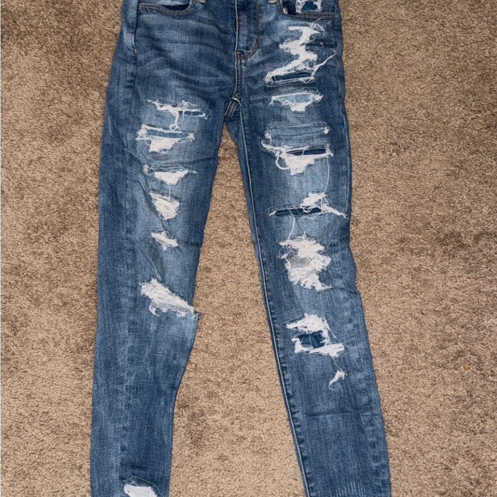 American Eagle Outfitters High Rise Distressed Blue Jeans